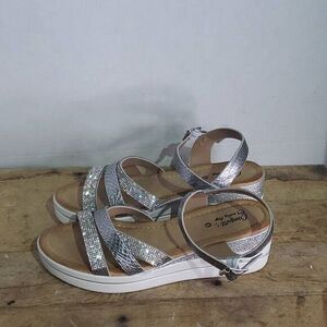 Hawkwell Comfort In Every Step Womens‎ Silver Embellished Platform Sandals Sz 6